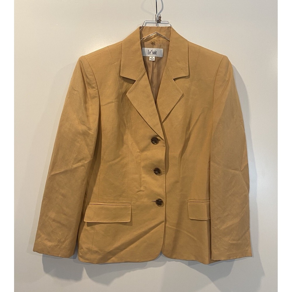 Le Suit Marigold Linen Blend Blazer Jacket Career Womens Size 10 (C)